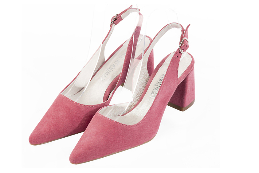 Carnation pink women's slingback shoes. Pointed toe. Medium flare heels. Front view - Florence KOOIJMAN